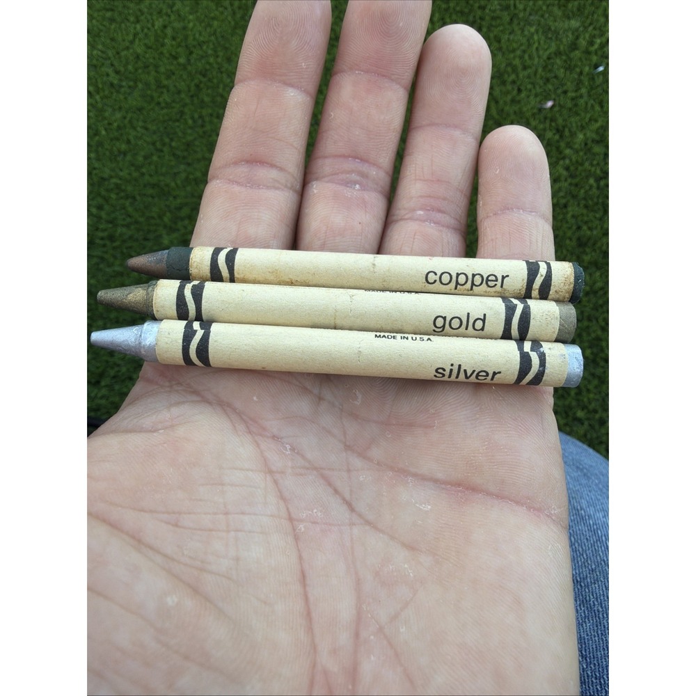 Vintage Crayola Metallic Crayon Lot Gold Silver Copper Binney And Smith Co